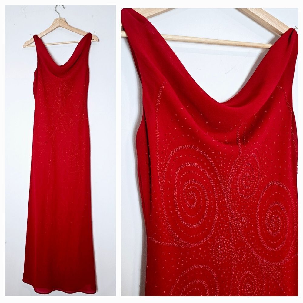 Vintage Mermaid Maxi Sequin Red Dress 90s Y2K Goth Fairy Whimsigoth Dainty XS